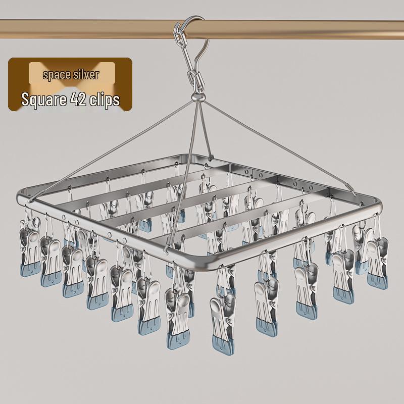 Aluminum Alloy Multi-functional Clothes Drying Rack with Clips for Balcony Storage