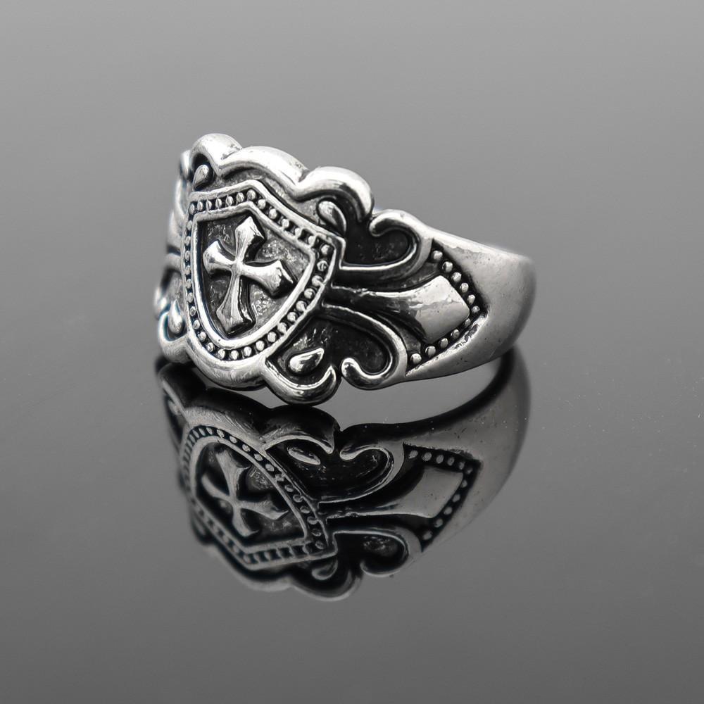 Trendy Retro Knight Shield Cross Ring Charming Men's Ring New Fashion Cross Amulet Jewelry Hip Hop Punk Accessories Party Gift