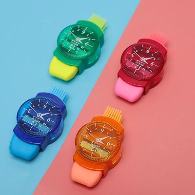 Cute Funny Watches Shaped Mini Colourful Pencil Sharpeners With Erasers Brush