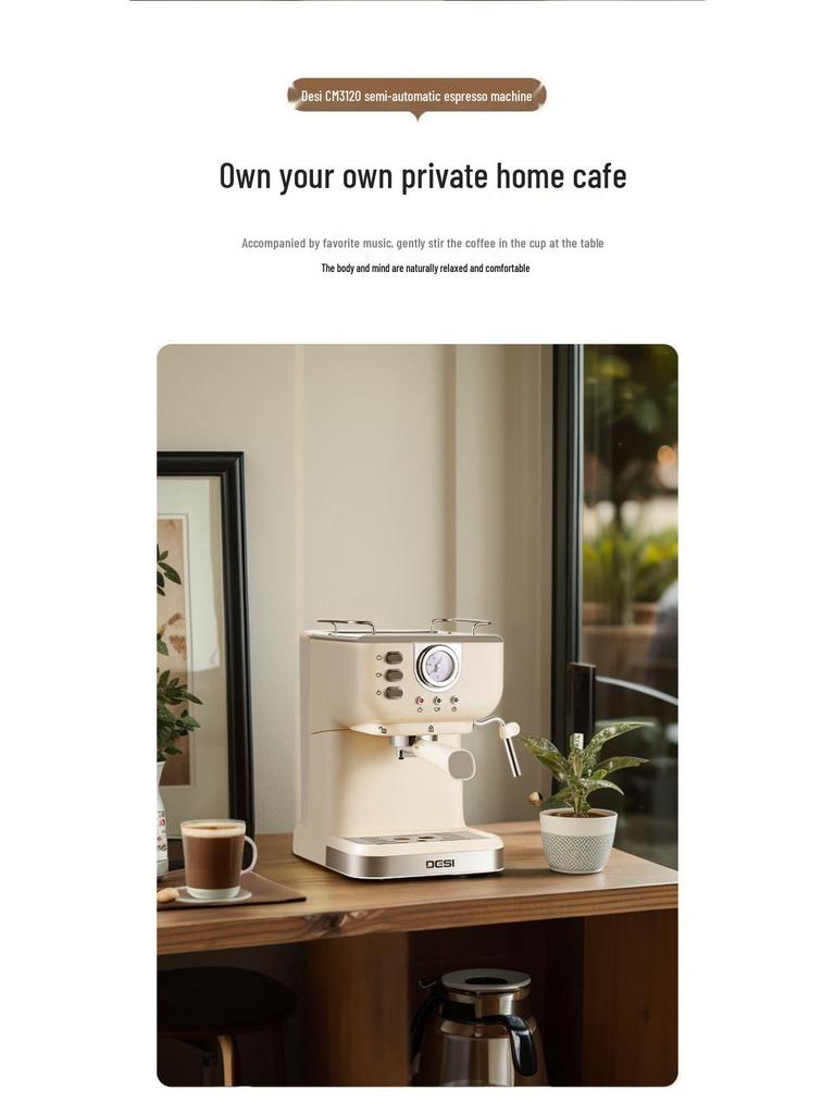 Halbautomatische Espressomaschine im Retro-Stil mit Ein-Knopf-Milchaufschäumung