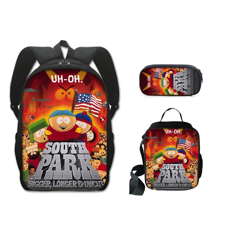 Classic Popular Novelty Funny south park 3D Print 3pcs/Set pupil School Bags Laptop Daypack Backpack Lunch bag Pencil Case
