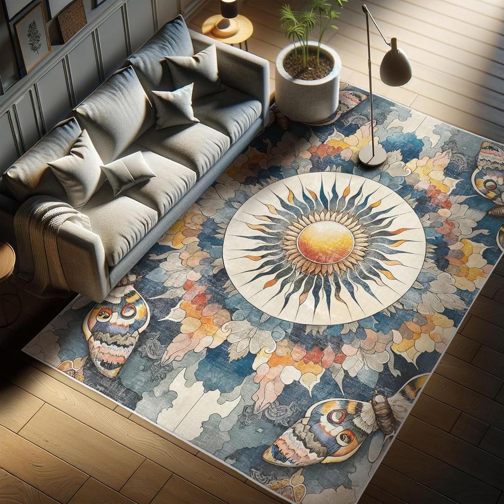 Dinosaur Decorative Rug,Jurassic Scenario Cartoon Animals in Wilderness Cloudy Sunrise Back, Quality Carpet for Bedroom Dorm and