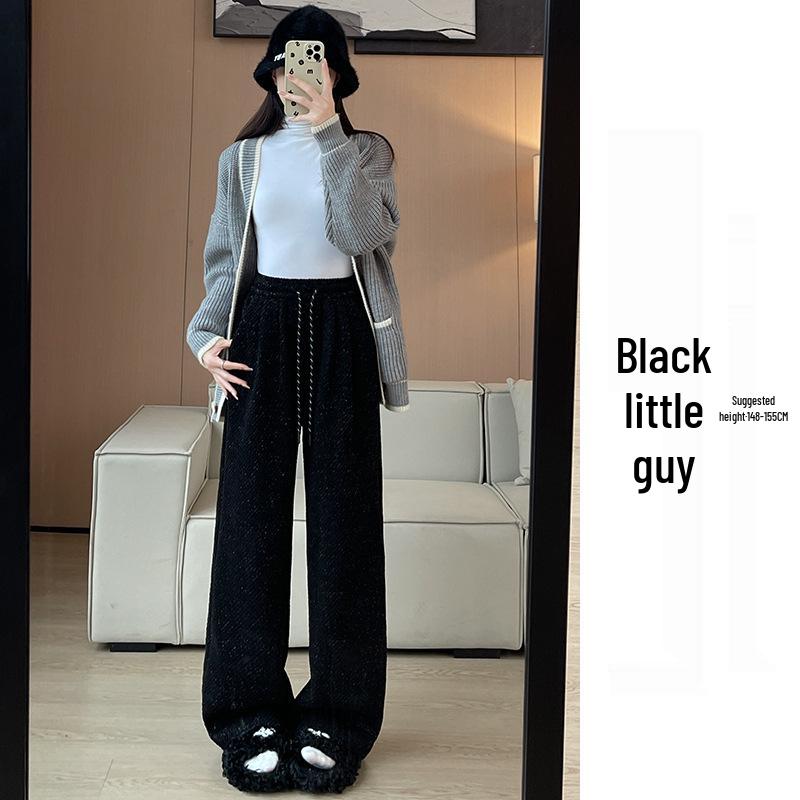 Women's Striped Wide-Leg Wool Pants, Spring/Autumn 2025: Loose, Casual, Drapey Twill with Silver Thread Detailing.