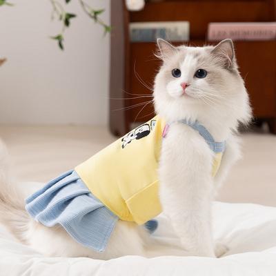 Spring and Summer Cat Clothes Happy Puppy Dress Thin Blue Cat Kitten Puppy Breathable Dog Pet Clothes