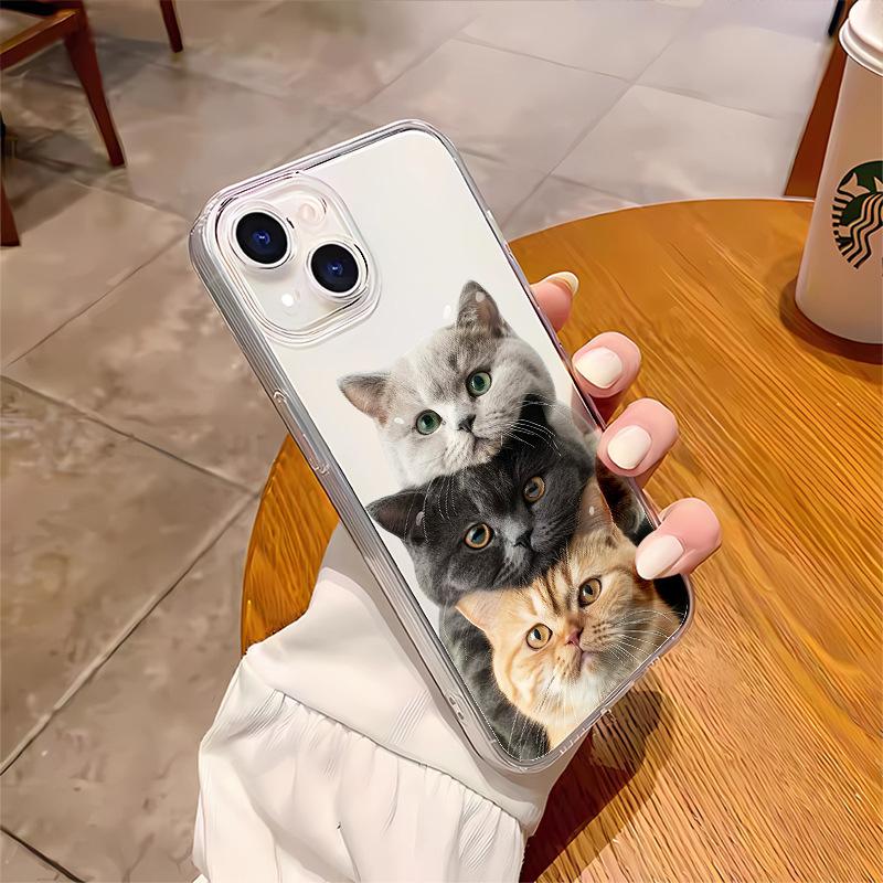 Three Kittens Cute Girl Transparent Case Iphone17/16pro Soft Case Apple 15 Fine Hole All-inclusive Mobile Phone Case
