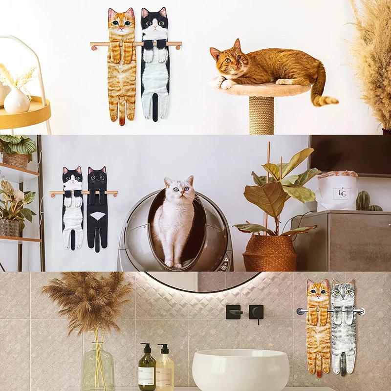 Funny Cat Hand Towels Kitchen Bathroom Hand Towel With Hanging Loops Soft Absorbent Home Decor Dishtowel For Cat Lover Gifts