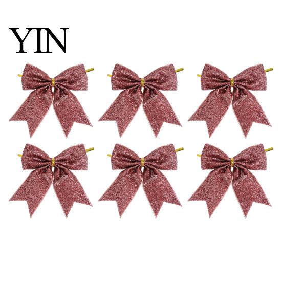 Festival Atmosphere Hanging Decor Glitter Christmas Bow, Gold Sparkling Ribbon Ornament for Decorative Bows with Binding Structure Tree Wreath