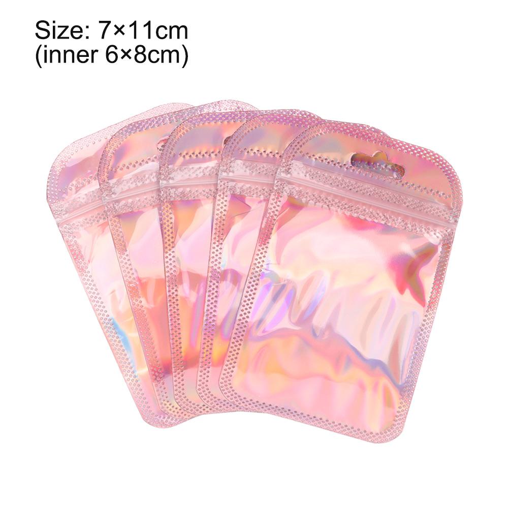 50pcs Iridescent Laser Self Sealing OPP Bags Holographic Bags Zip Lock Bags Resealable Jewelry Retail Packaging Bags 3 Sizes