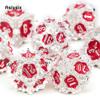 7 Pcs White Red Lotus Flower  Metal Dice Solid Metal Polyhedral Dice Set Suitable for Role-Playing RPG  Board Game Card Game