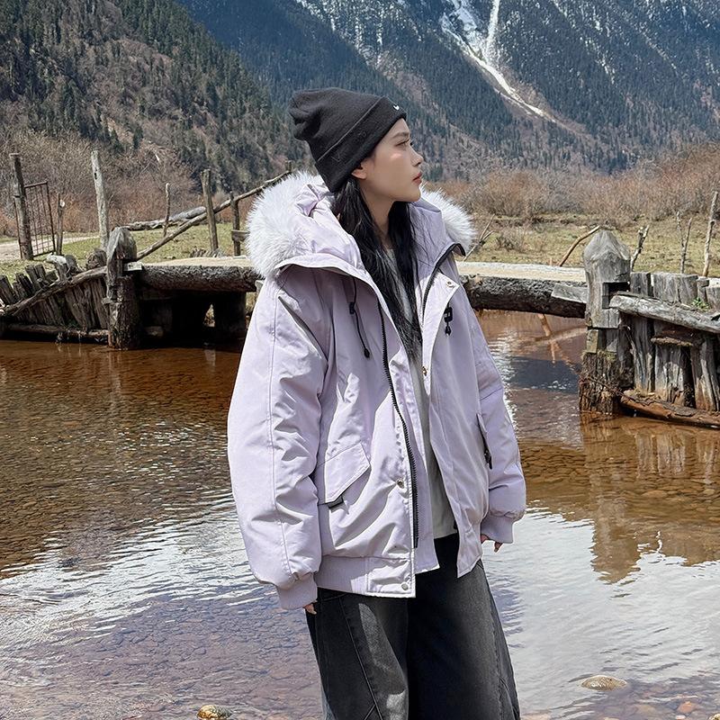 

Рабочее пуховое хлопковое пальто для женщин Зима Новое в корейском стиле Большой меховой воротник Свободное Универсальное хлопковое пальто Утепленная хлопковая куртка XXL