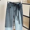 Korean Lace Embroidered Waistband Tulle Skirt with Layered Scarf Accessory