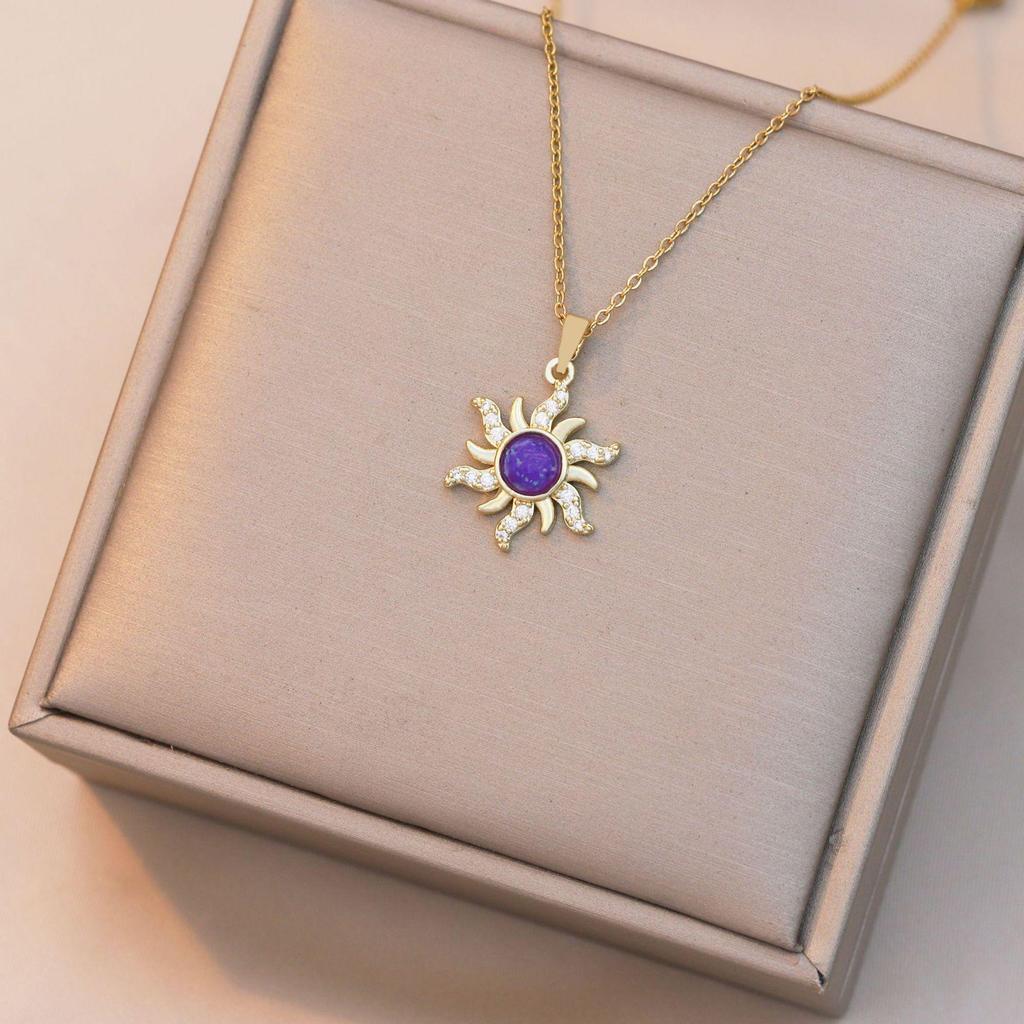 Sunflower Zircon Pendant Necklace - Trendy Titanium Steel Design for Women