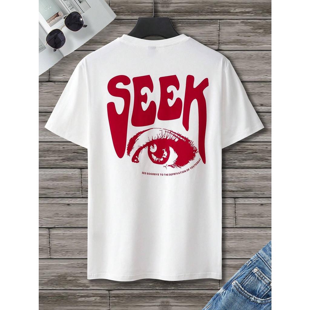 Seek Anticipated Gaze Printing T-Shirts Men Soft Loose Tshirs Breathable Summer Street T-Shirts Cotton Loose Tee Clothes