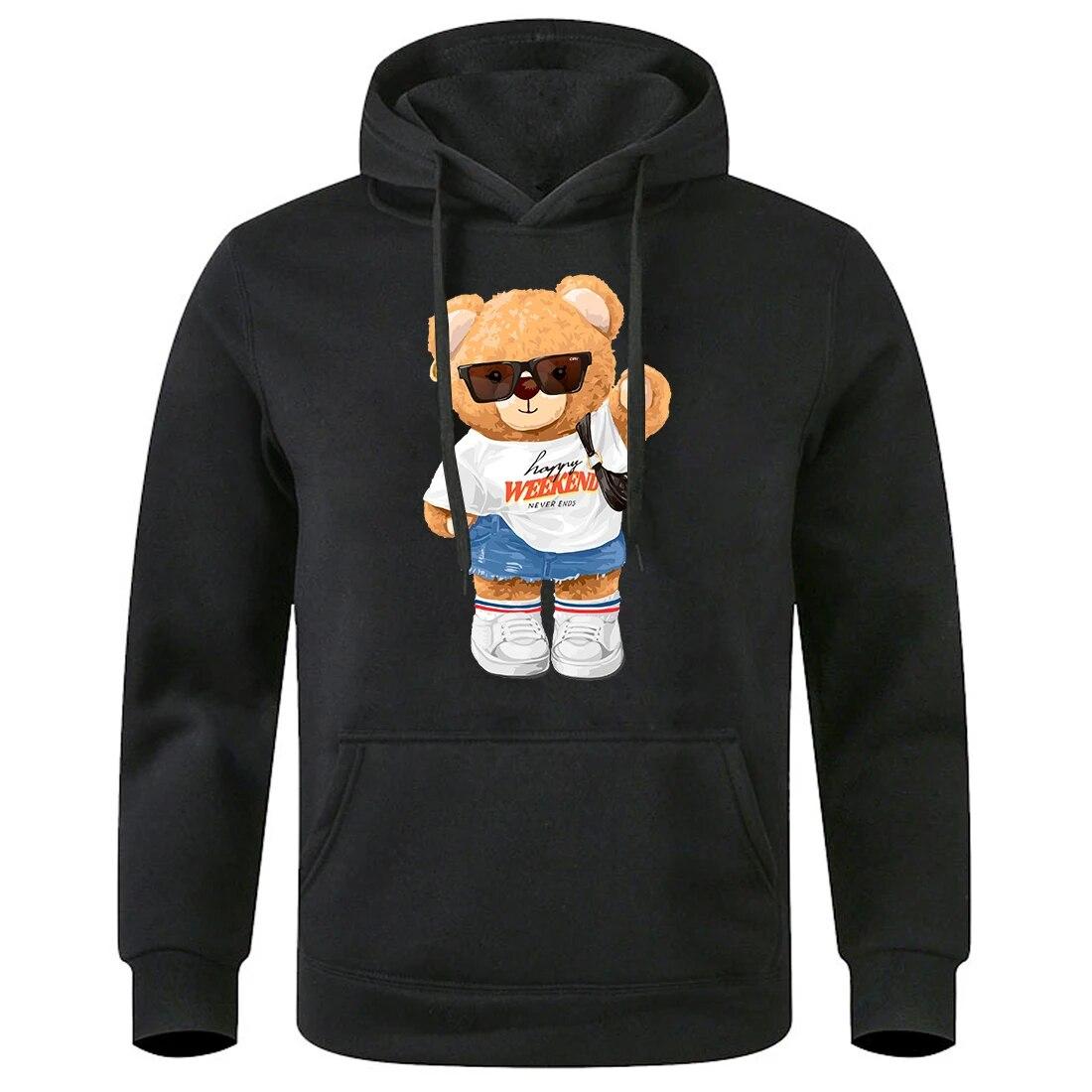 Толстовка унисекс с принтом Молодой медведь для девушки полная энергии свободные толстовки большого размера повседневная модная толстовка теплая флисовая новая толстовка L 4873₽