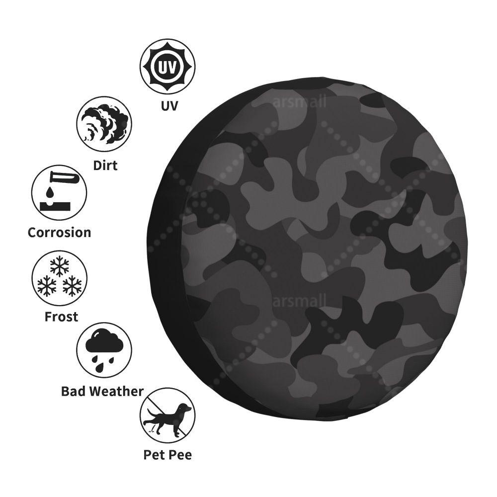 Black Camouflage Car Tire Dust Cover SUV Truck Travel Trailer,Waterproof Tires 14" 15" 16" 17" Wheel Cover Spare Tire Cover