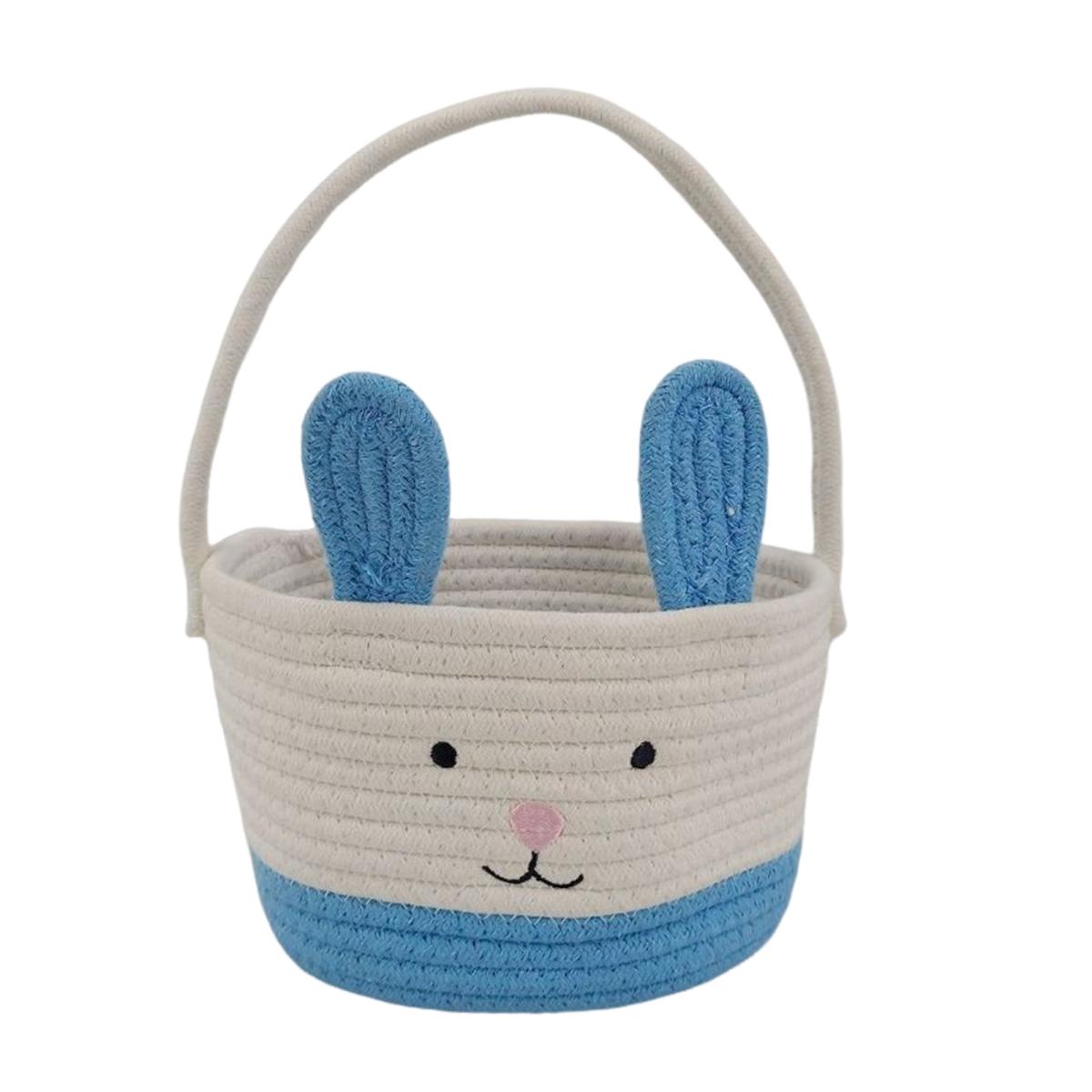 

Корзина для пасхального кролика для детей, маленькая плетеная корзина из хлопковой веревки с ручкой и кроличьими ушками, пустая корзина для яиц в виде кролика для малышей и младенцев