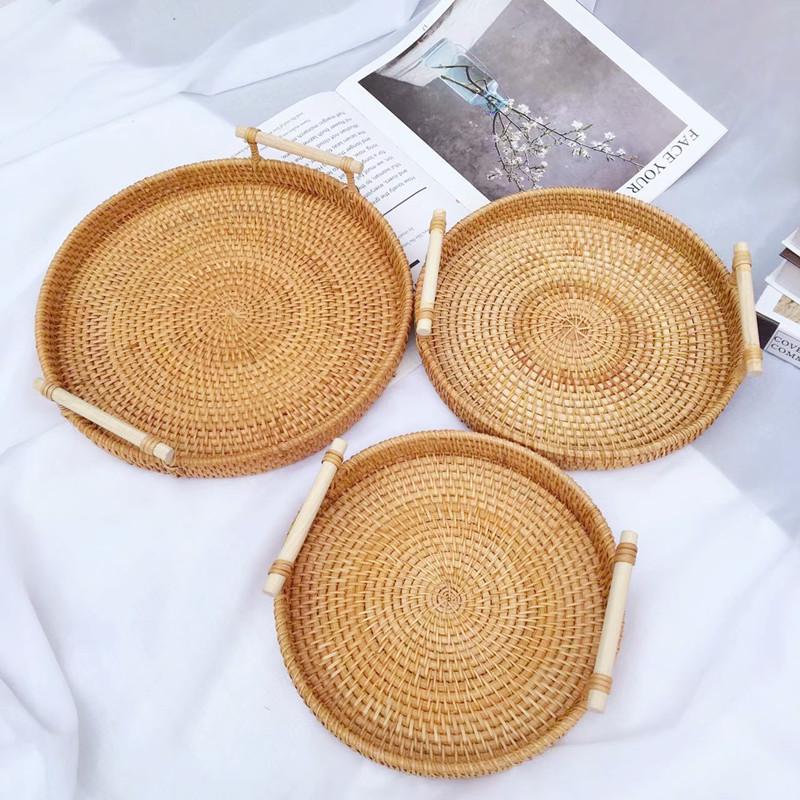 Vietnamese Rattan Woven Double-Handle Tray and Picnic Basket Organizer