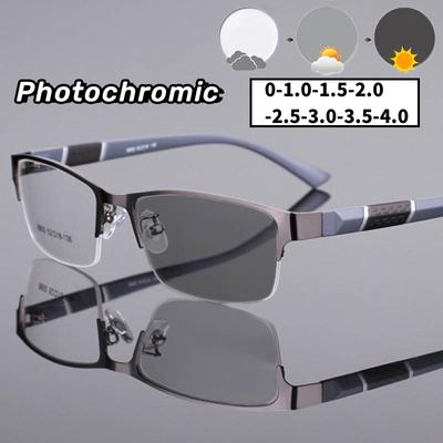 Pánske Business Photochromatické Okuliare Unisex Vonkajšie Menia Farbu Krátkozrakosť Okuliare Dámske Trendy Cestovné Slnečné Okuliare s Ochrannou proti UV 0-1.0-4.0