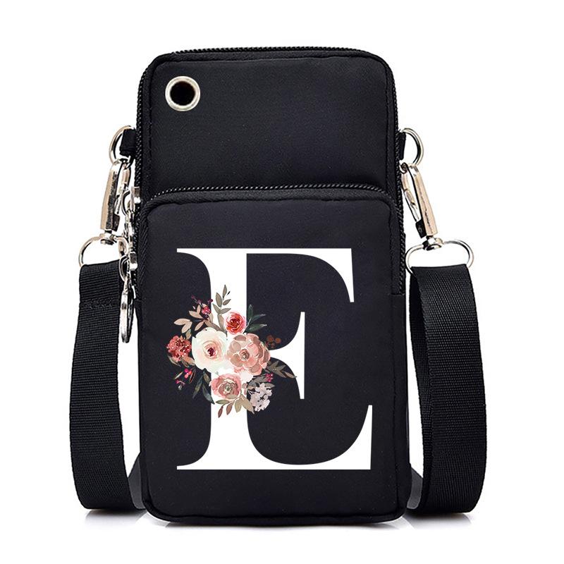 New Letter-printed Black Oblique Span Bag, Mobile Phone Bag, Light To Carry, Vertical Length and Width Change Bag