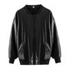 Frühling Herbst Koreanisch Elegant PU Leder Cropped Baseballjacke Locker Reißverschluss Biker Mantel Top