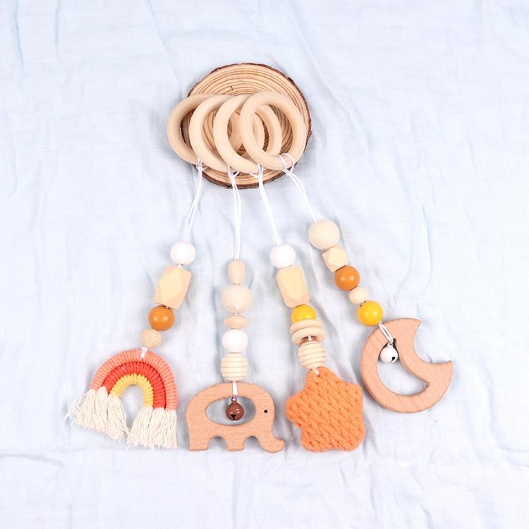 Hot Sale Wooden rainbow Stars Moon Elephant Four Piece Set Baby Hanging Toys