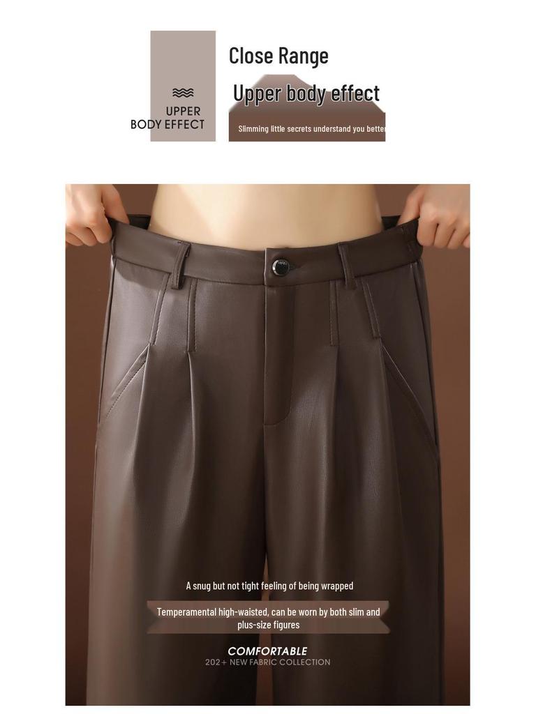 Damskie spodnie ze skóry jagnięcej z wysokim stanem i szerokimi nogawkami - Trend Jesień/Zima 2025