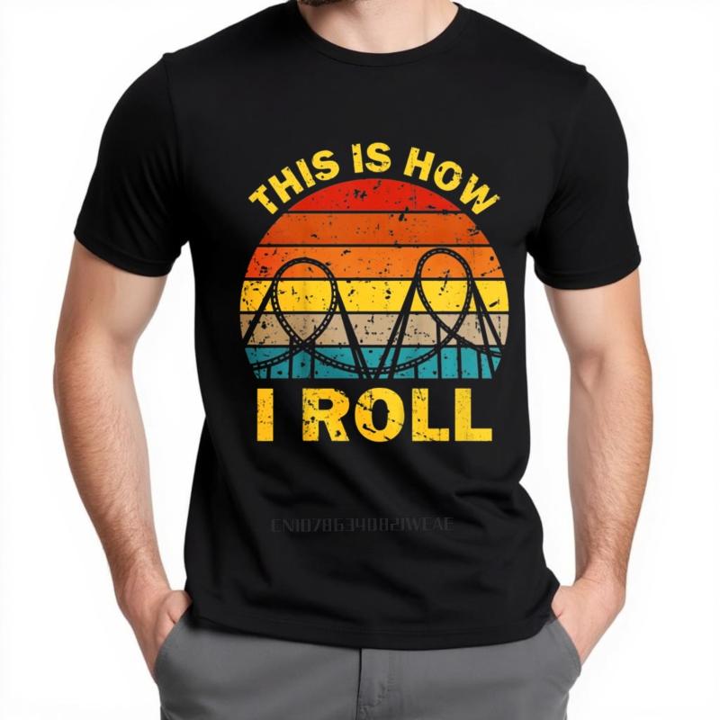 Retro Rollercoaster Graphic Cotton T-Shirt Cool Park Design Summer Streetwear Birthday Gift For