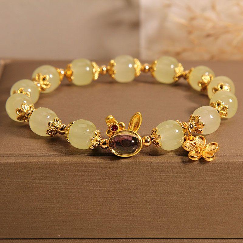 

Женский браслет из натуральных кристаллов, высококачественный браслет с подвеской в ​​виде кролика, женские ювелирные изделия, подарок