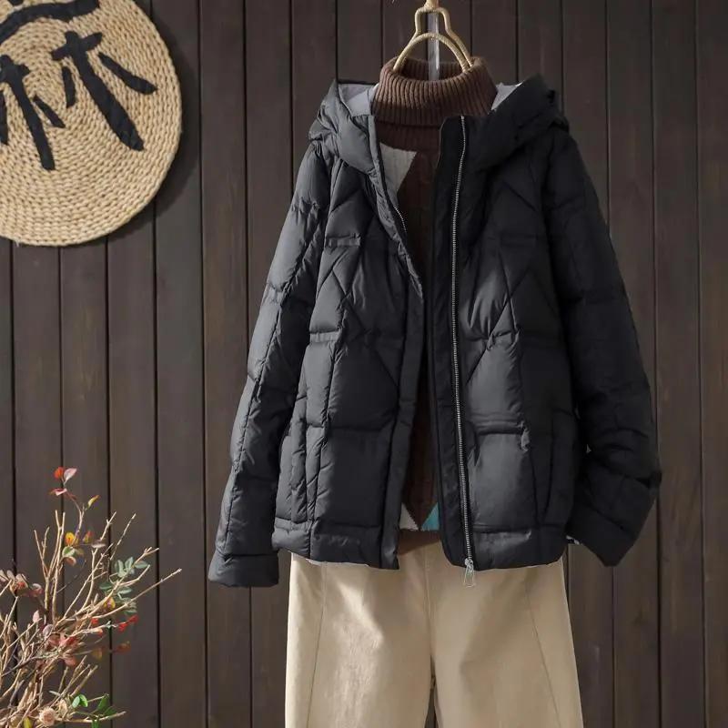 White Duck Down Winter Hooded Down Jacket Women's Winter Casual Loose Thickened Thin Jacket