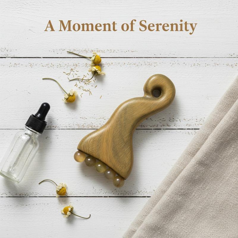 Natural Sandalwood Ram Horn Massage Comb Meridian Beads Scalp Gua Sha Tool For SPA Home Relaxation