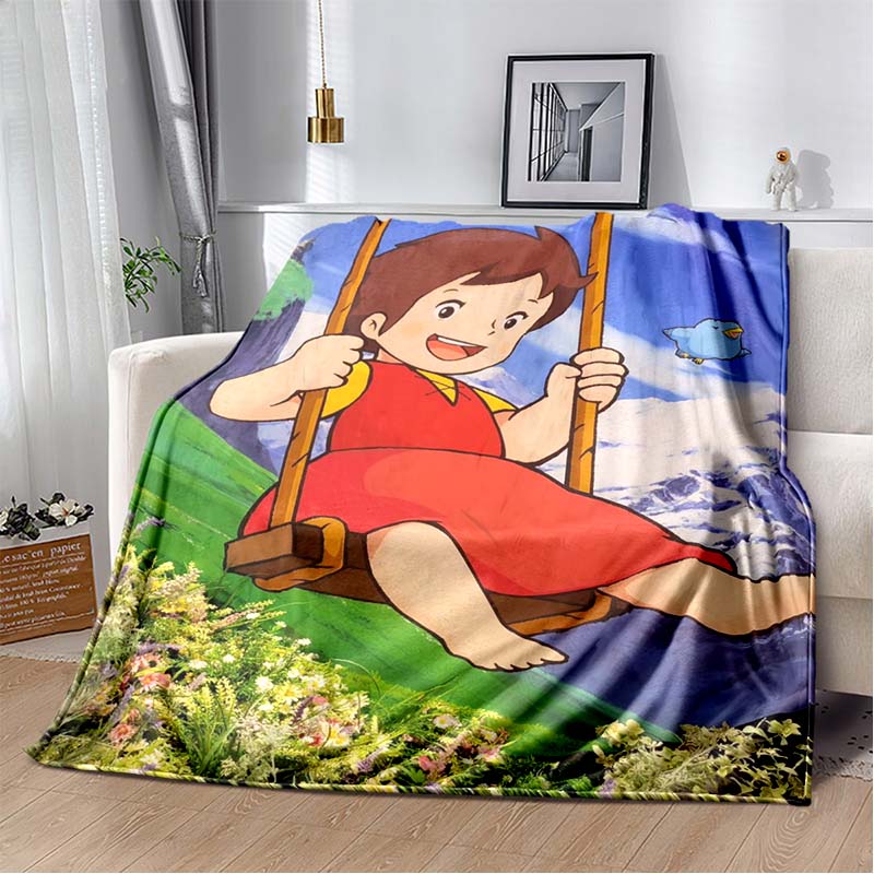 Heidi Mädchen der Alpen Anime Druck Flanell Überwurf Weich Warm Gemütlich Bettdecke für Kinderzimmer Wohnzimmer Heimdeko Geschenk