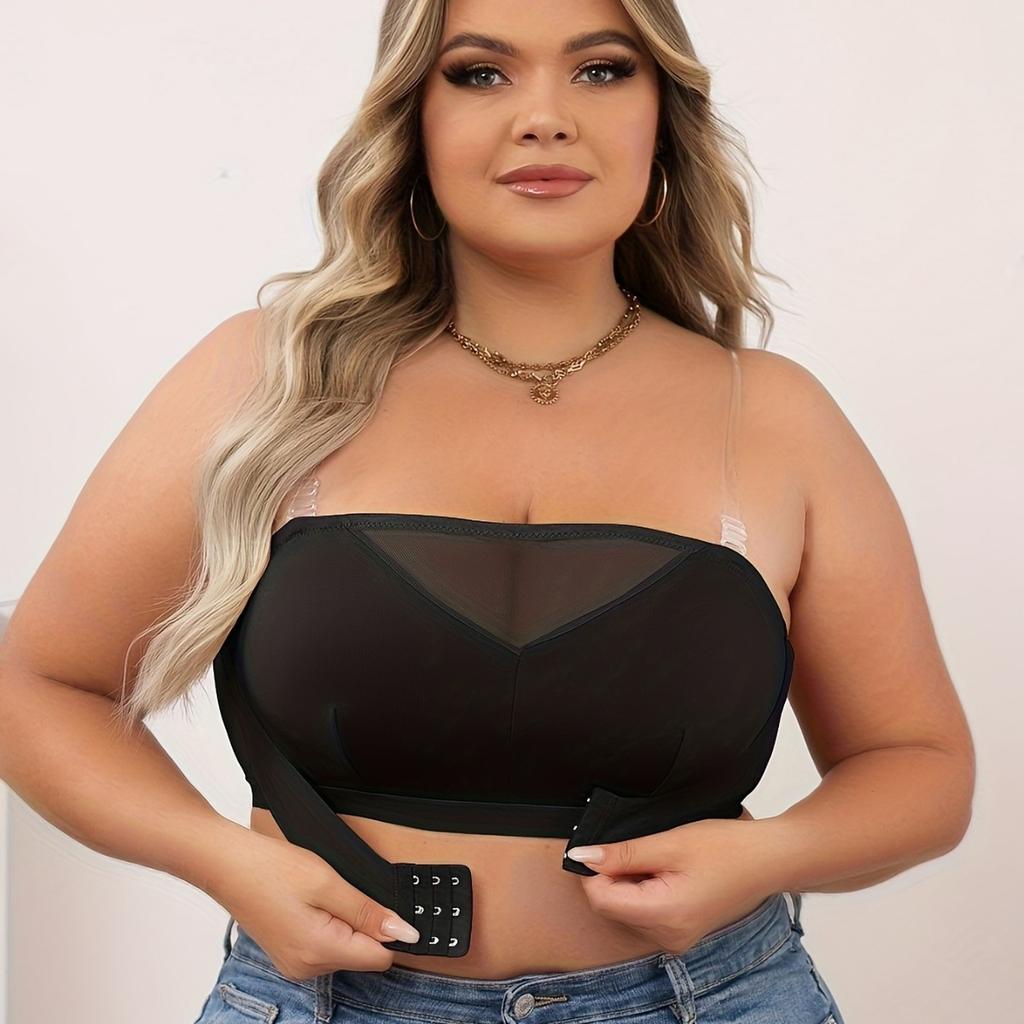 Reggiseno a fascia da donna taglie forti tinta unita senza spalline con spalline trasparenti rimovibili chiusura posteriore abbigliamento casual da casa