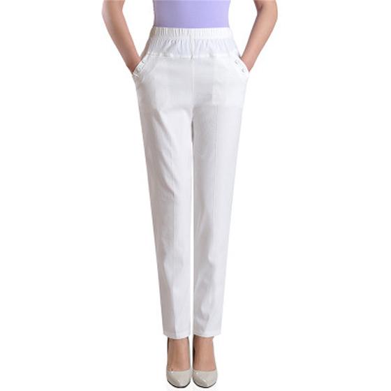 Nadměrná velikost Dlouhé kalhoty s vysokým pasem Ženy Rovné Kalhoty Povlečení Pantalon Work Office Ladies