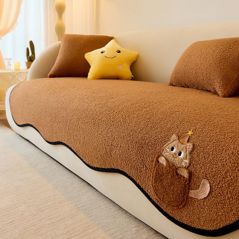 Special-Shaped Leather Sofa Cushion Cartoon Cat All-Season Non-Slip Teddy Velvet Sofa Cover Cover Seat Cushion Anti-Cat Scratch