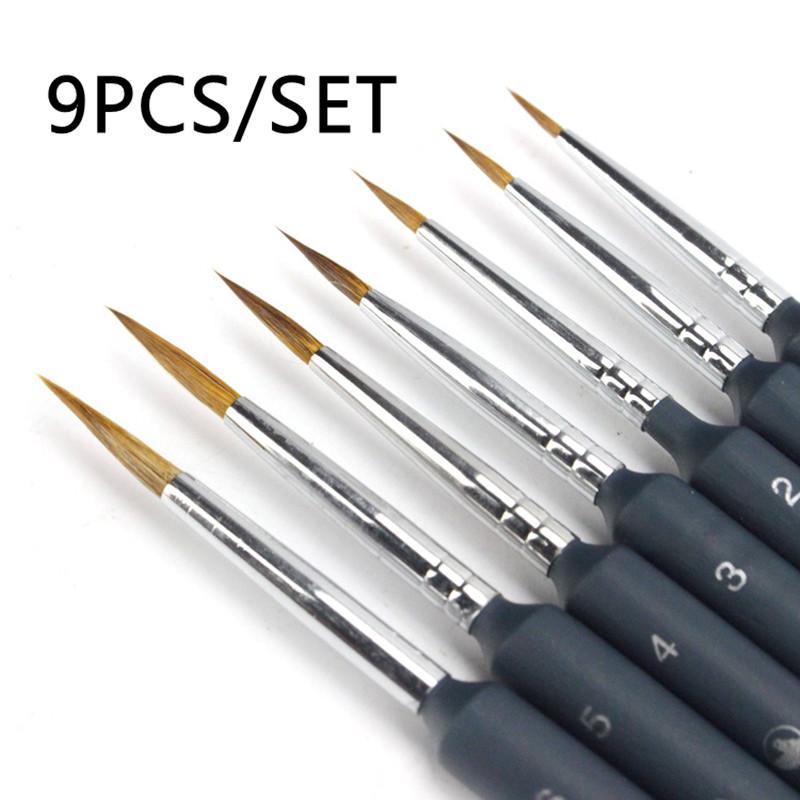 9PCS/Set Wolverine Painting Brush Pure Wolverine Tail Stroke Hook Edge Pen Gouache Watercolor Brush Digital Oil Brush