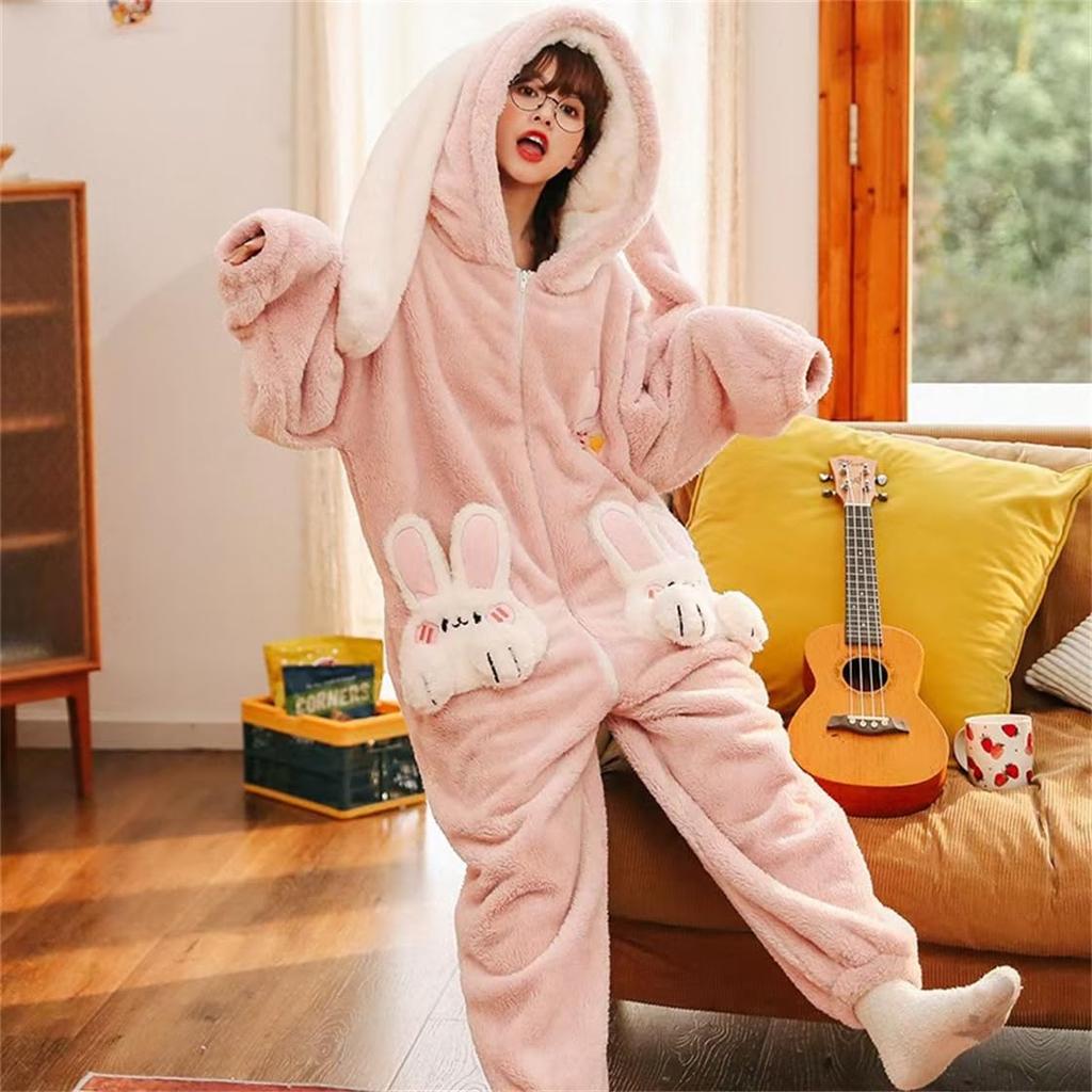 Mouhoukyo Kigurumi Room Fluffy Rabbit Print Suitable for and 4 Colors One Size Fits Women's Pajamas, All-in-One Dress, Pajamas, Spring, Autumn,
