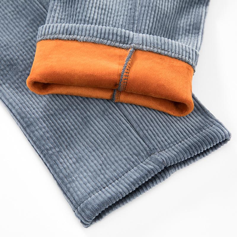 Cordhosen für Damen, Elastischer Bund Gerade Streifen Samt Mittleren Alters und Ältere Locker Lässig Winter Verdickt Oberbekleidung Mutter Plus Samt