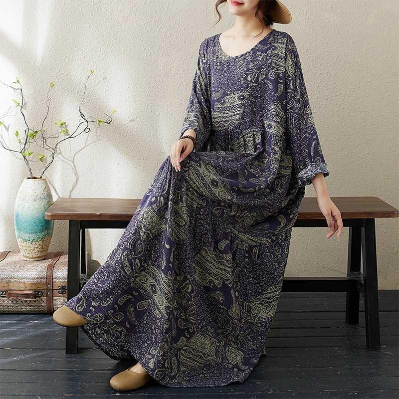 Round Neck Long Sleeve Loose Skinny Big Swing A-line Dress