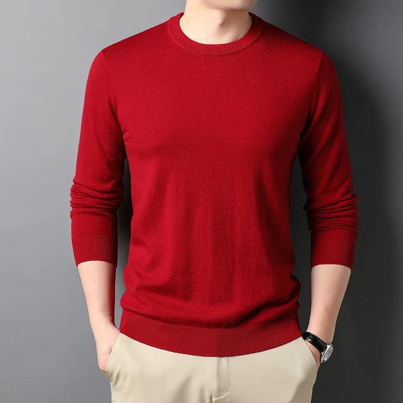 Thin Men's Woolen Sweater Round Neck Men Base Sweaters Solid Color Man Sweater for Male Tops