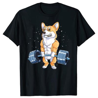 Corgi Weightlifting Funny Deadlift Graphic Cotton Tshirts Men Womens Fashion Casual Tshirt Loose Oversized Streetwear T Shirt