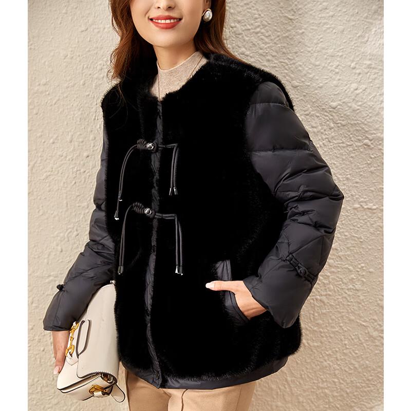 JIANHU Mid-Aged Women's Spliced Wool Blend Duck Down Winter Coat