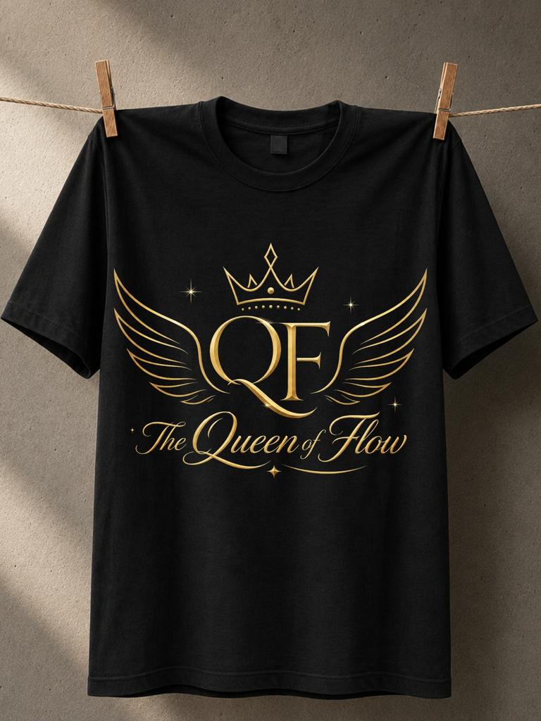 Qf La Reine Du Flow Rose Néon Violet Qf Monogramme Couronne Ailes Et Égaliseur Audio Brillant Diva De La Musique Unisexe Tout T-shirt