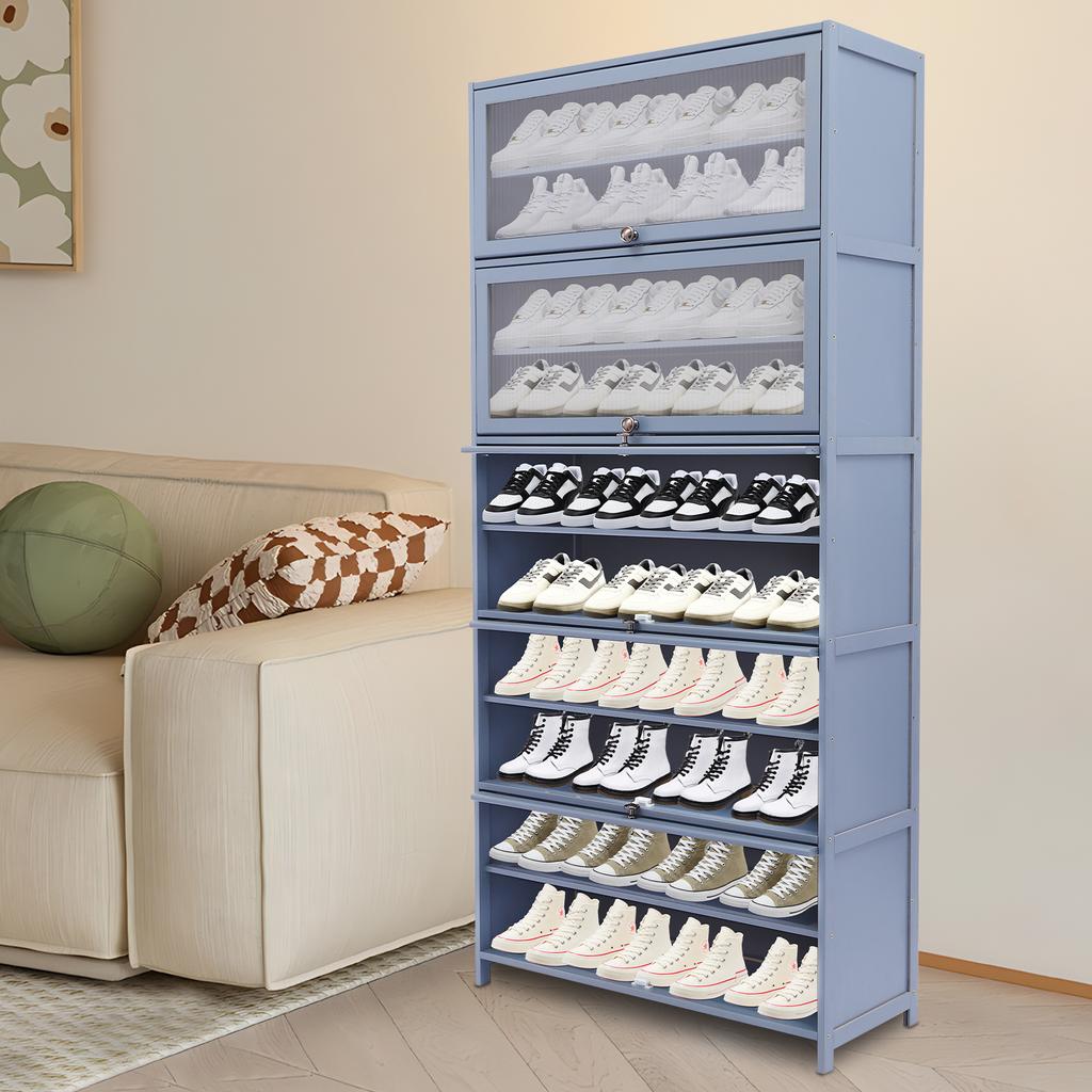 10-Tier Shoe Organizer Cabinet with 80cm Height, Gray Blue Finish, Multi-Layer Shoe Shelf for Entryway, Hallway, Closet Storage