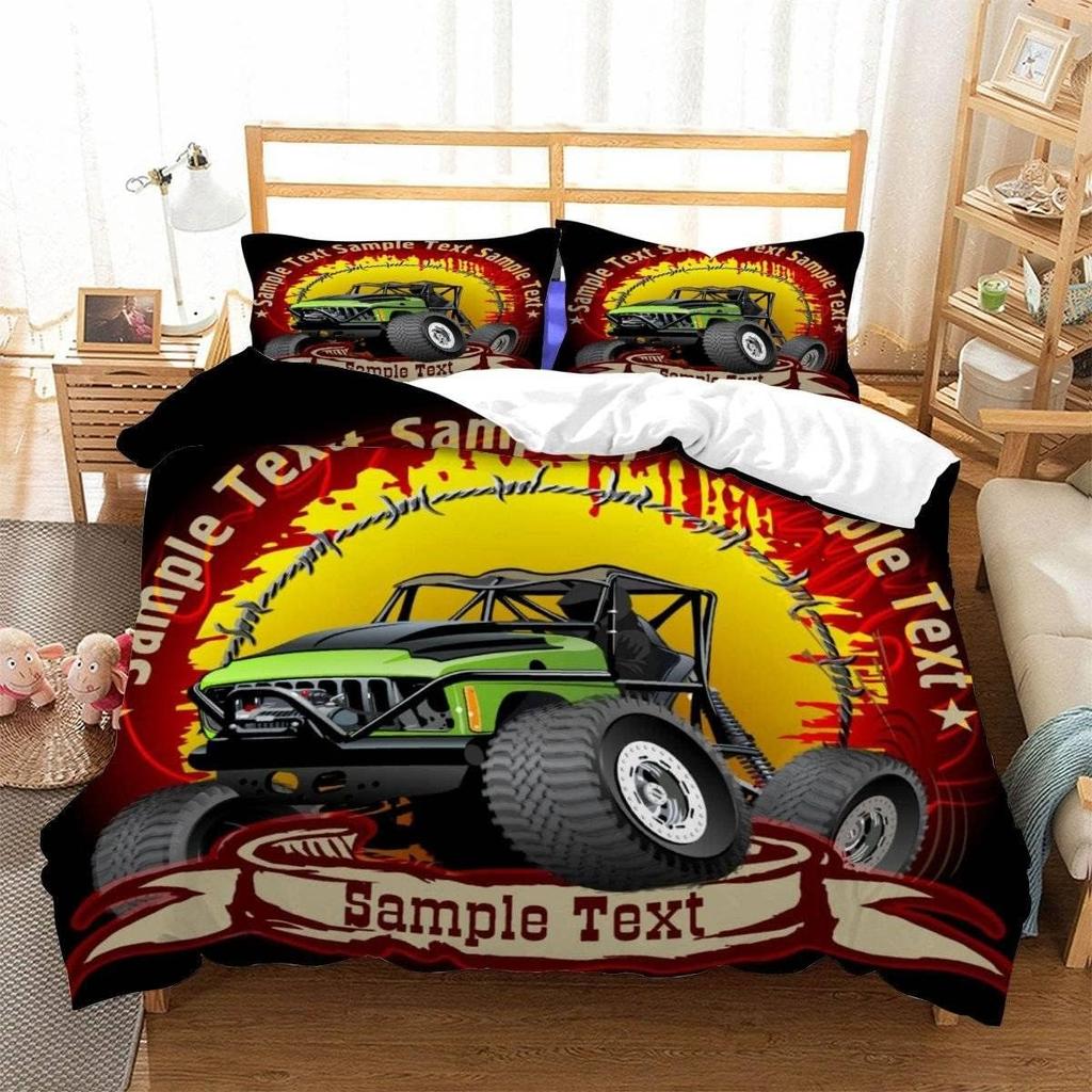 Racing themed bedding 3D printed cartoon monster truck pattern, soft down anti allergy down duvet cover, adult bedding set, teen