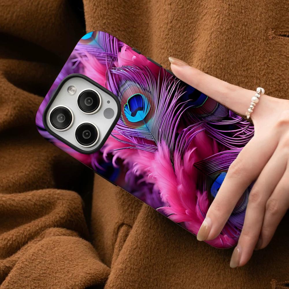 

Peacock Feathers Phone Case For IPhone 16 15 14 13 12 11 Pro Max Plus Samsung S24 S23 Ultra Glossy HD Hard PC Cover IPHONE15PROMAX