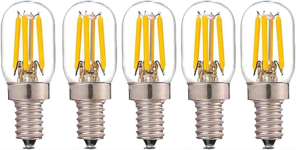 5-Pack LED Filament Bulbs T20 2W 240LM E12 Base 2200K Warm White Retro Edison Clear Glass Small Bulb, Omnidirectional, Not Dimmable (2)