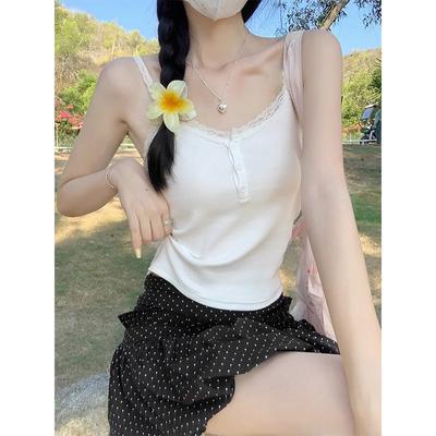 French Solid Color Simple Pure Lust Lace Sleeveless Top Elastic Slimming Off-shoulder Summer Women's Small Suspender Belt