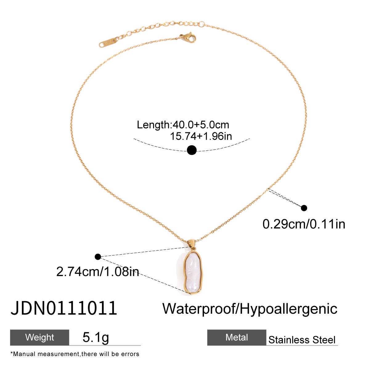 

Youthway Statement Design Gold Plated Stainless Steel Irregular Imitation Pearl Pendant Necklace Waterproof Women Jewelry Gift