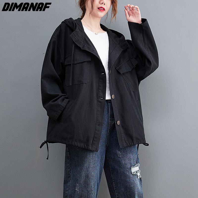 Dimanaf 2022 jaquetas grandes femininas com capuz algodão preto emendado casaco