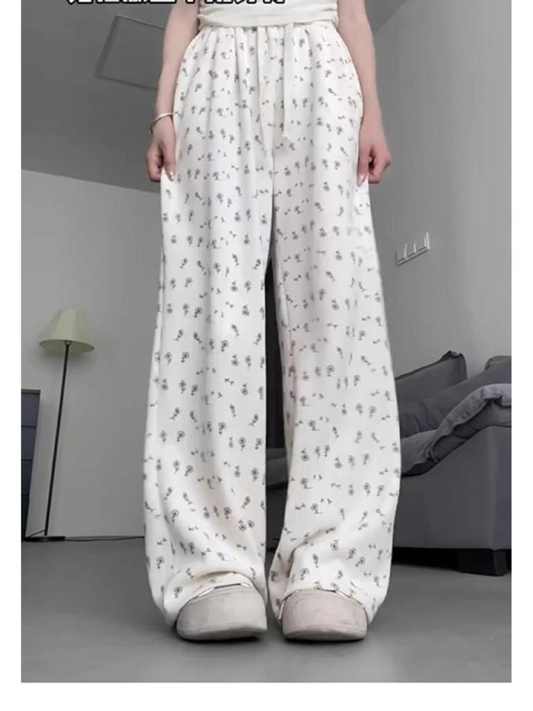 2025 Petite Floral Women’s Sporty Wide-Leg Pants: Versatile, Loose-Fit Summer Casuals